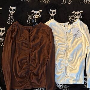 Forever 21 Brown and Cream Ruched Long Sleeve Crop Tops🌾🌾🌾